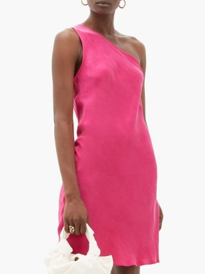 WORME The One Shoulder silk mini dress in dark pink