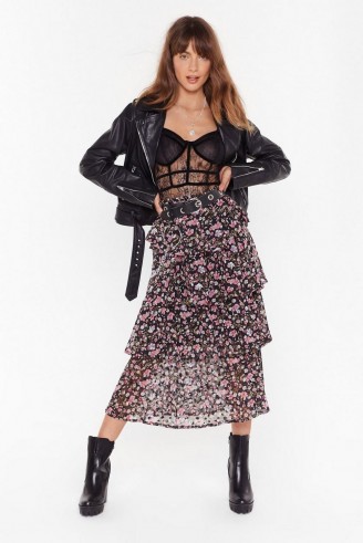 NASTY GAL Tiers to Us Floral Midi Skirt. TIERED SKIRTS