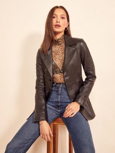 REFORMATION Veda Bowery Leather Blazer in Black - flipped