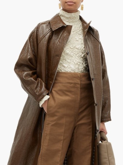 KASSL EDITIONS Vinyl-coated linen-blend coat in brown ~ effortlessly stylish coats