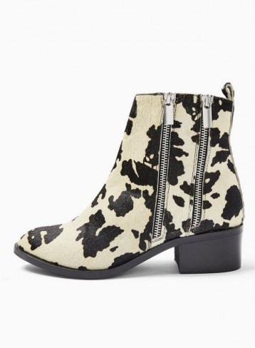 MISS SELFRIDGE White Blessing Cow Print Double Zip Ankle Boots - flipped