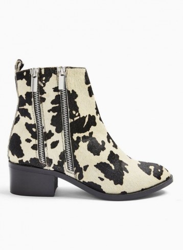 MISS SELFRIDGE White Blessing Cow Print Double Zip Ankle Boots