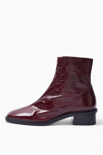 TOPSHOP ARROW Leather Burgundy Flat Leather Boots / dark-red ankle boot - flipped