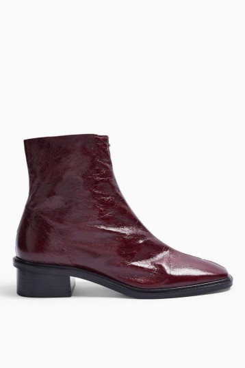 TOPSHOP ARROW Leather Burgundy Flat Leather Boots / dark-red ankle boot