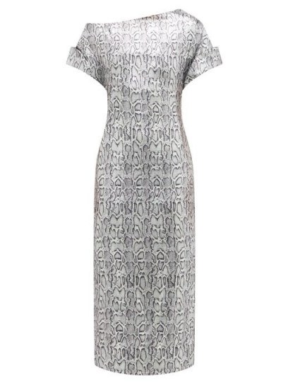CHRISTOPHER KANE Asymmetric snake-print sequinned dress in silver - flipped