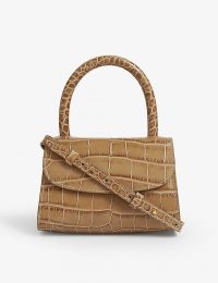 BY FAR Mini croc-embossed leather cross-body bag in taupe