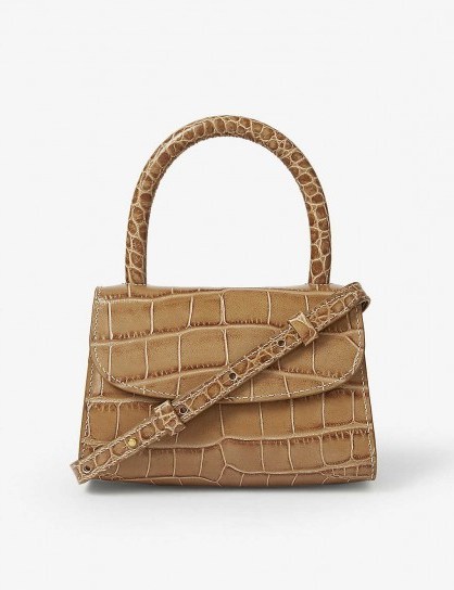 BY FAR Mini croc-embossed leather cross-body bag in taupe - flipped