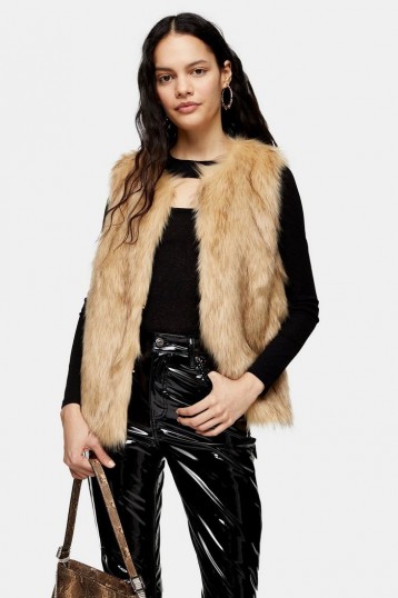 TOPSHOP Camel Tipped Faux Fur Gilet / fluffy gillets / sleeveless winter jacket