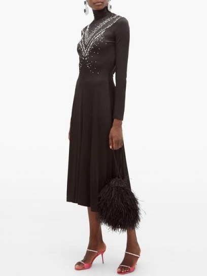 PACO RABANNE Crystal-embellished jersey midi dress in black - flipped