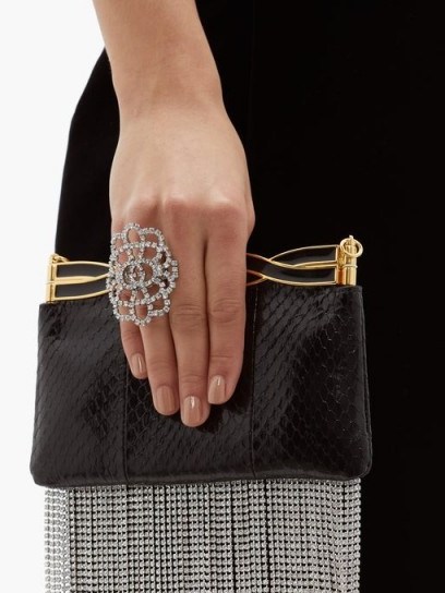 GUCCI Crystal-lace GG ring ~ large silver-tone rings - flipped