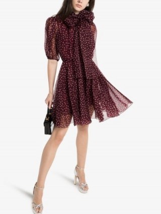 Dolce & Gabbana Polka Dot Silk Organza Mini Dress in burgundy - flipped
