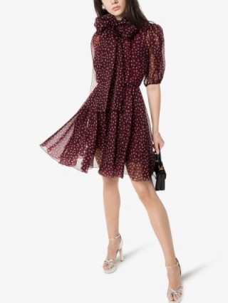 Dolce & Gabbana Polka Dot Silk Organza Mini Dress in burgundy