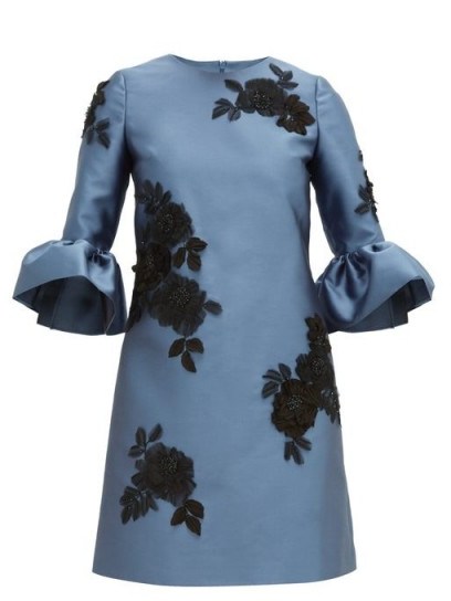 ERDEM Elijah floral-appliqué Mikado-satin mini dress in blue - flipped