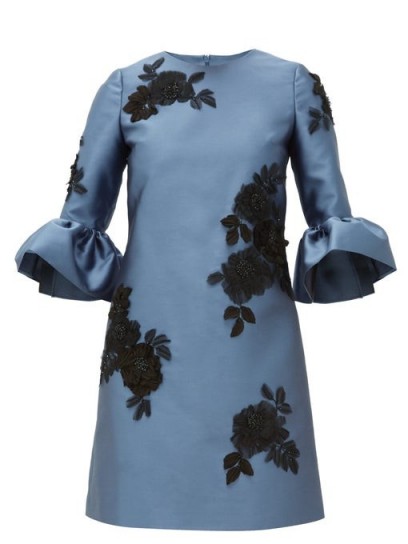 ERDEM Elijah floral-appliqué Mikado-satin mini dress in blue