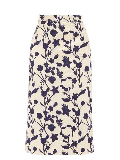 BROCK COLLECTION Floral-embroidered shantung pencil skirt in ivory white - flipped
