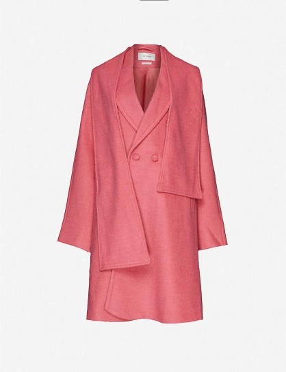 GESTUZ Davina shawl-lapel asymmetric woven coat in rapture rose ~ pretty pink coats - flipped