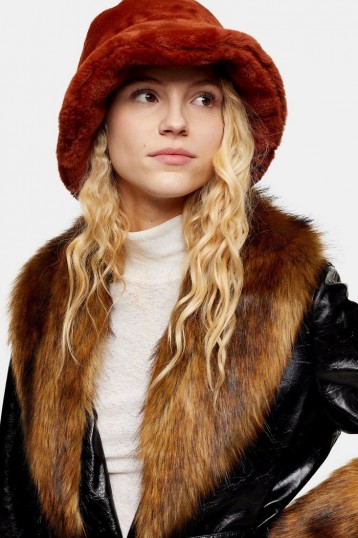 TOPSHOP Ginger Faux Fur Bucket Hat / furry winter hats