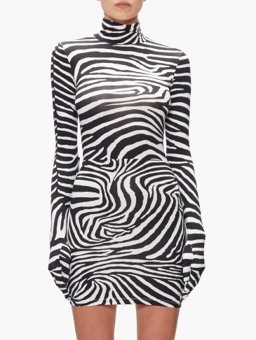 VETEMENTS Glove-sleeve zebra-print jersey mini dress in black ~ contemporary evening glamour - flipped