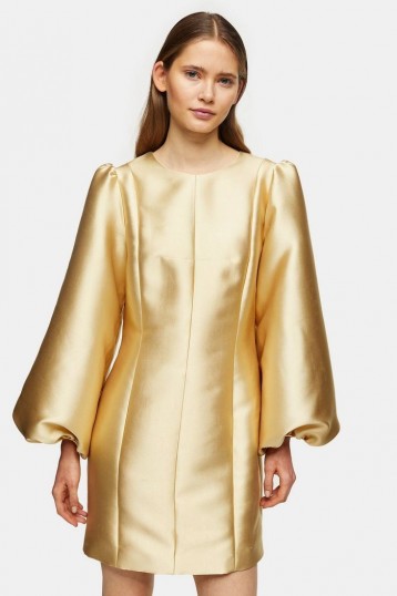Topshop Boutique Gold Puff Ball Dress / metallic party dresses