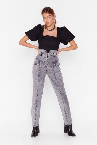 Nasty Gal Haven’t Seam the Last of Me Denim Mom Jeans in grey - flipped