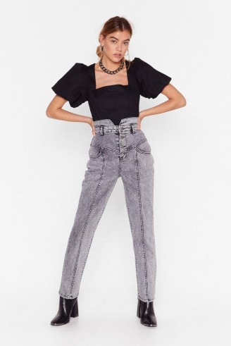 Nasty Gal Haven’t Seam the Last of Me Denim Mom Jeans in grey