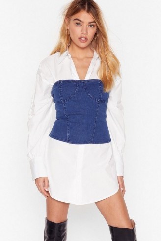 Nasty Gal Hey What’s Cup Denim Corset Top in mid blue - flipped
