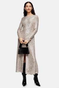 Topshop IDOL Sequin Midi Dress With Gold Sequins