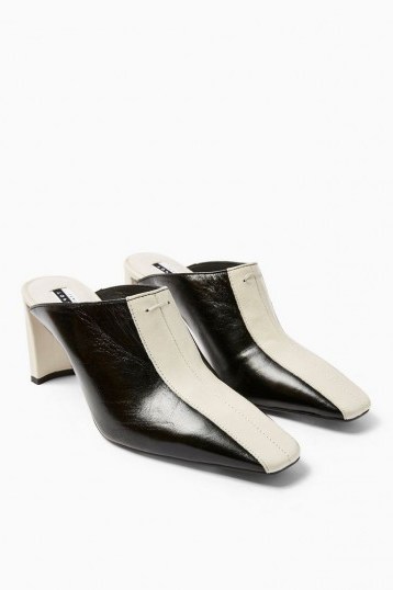 TOPSHOP JUDY Leather Black Elongated Mules / retro footwear - flipped