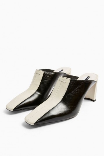 TOPSHOP JUDY Leather Black Elongated Mules / retro footwear