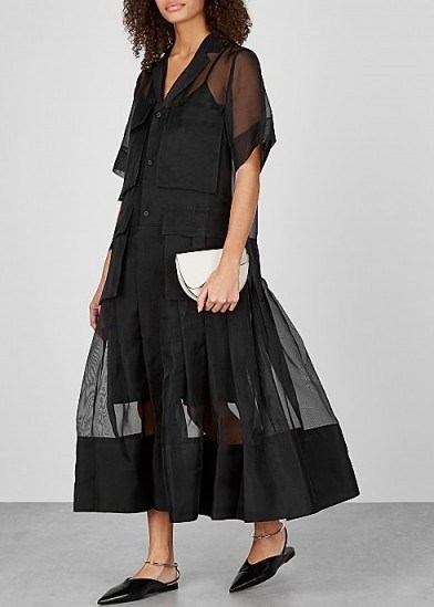 LEE MATHEWS Callie black silk-organza shirt dress. CHIC UTILITY DRESSES - flipped