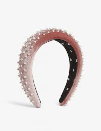 LELE SADOUGHI Padded velvet pearl trim headband in dusty rose | pink embellished headbands