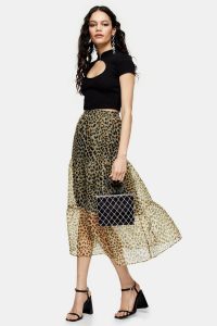 TOPSHOP Leopard Print Organza Tiered Midi Skirt / sheer skirts