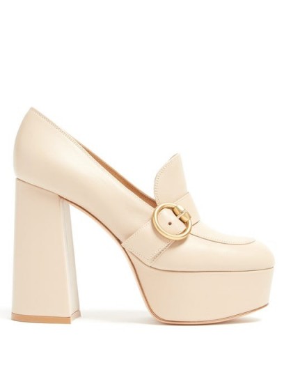 GIANVITO ROSSI Loafer-style beige-leather platform pumps