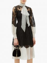 ERDEM Medina tie-neck lace and polka-dot georgette dress in black / monochrome dresses
