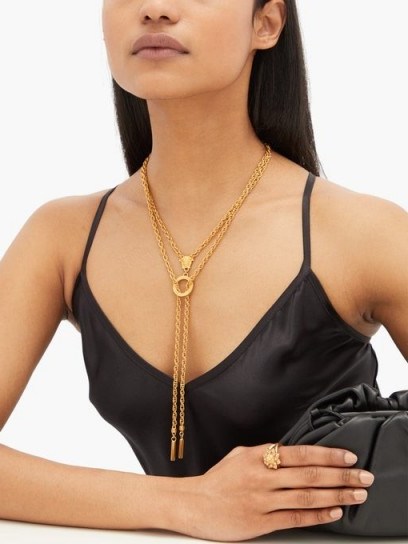 VERSACE Medusa gold-tone double-chain necklace ~ designer necklaces - flipped