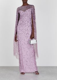PAMELLA ROLAND Lilac embellished cape-effect tulle gown / dazzling ethereal gowns