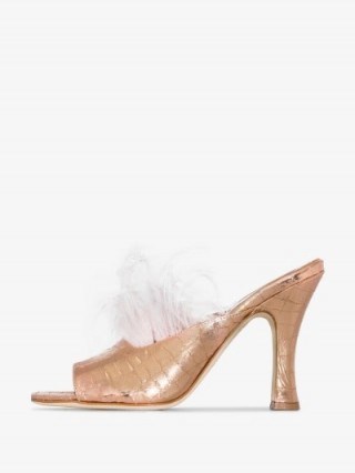 Paris Texas Pink 90 Feather Embellished Patent Leather Mules - flipped