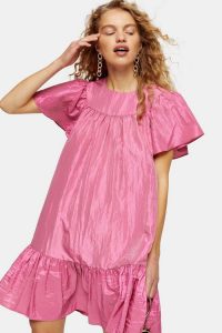 Topshop Pink Taffeta Mini Chuck On Dress | voluminous frill hem dresses