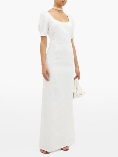 BROCK COLLECTION Puffed-sleeve slubbed cotton-blend dress in white ~ effortless style clothing - flipped