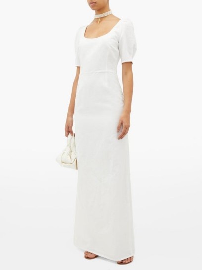 BROCK COLLECTION Puffed-sleeve slubbed cotton-blend dress in white ~ effortless style clothing