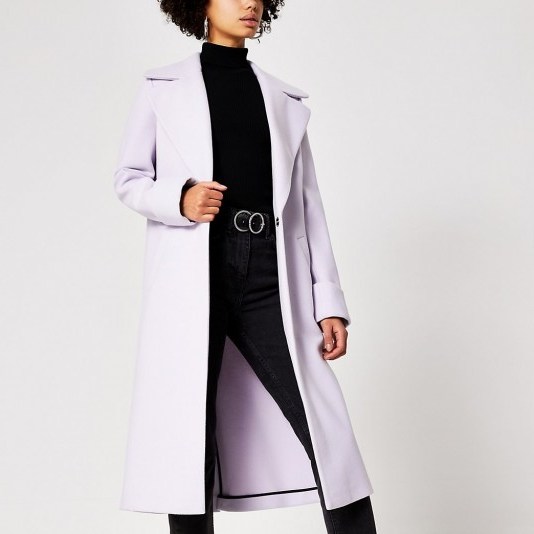 RIVER ISLAND Purple longline single breasted coat – classic style winter coats - flipped
