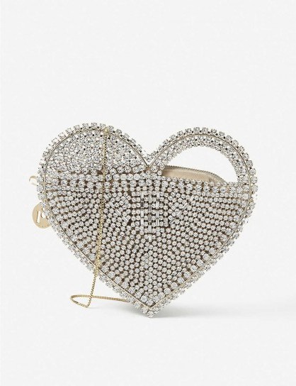ROSANTICA Regina crystal heart shoulder bag in white stone / sparkling evening bags - flipped