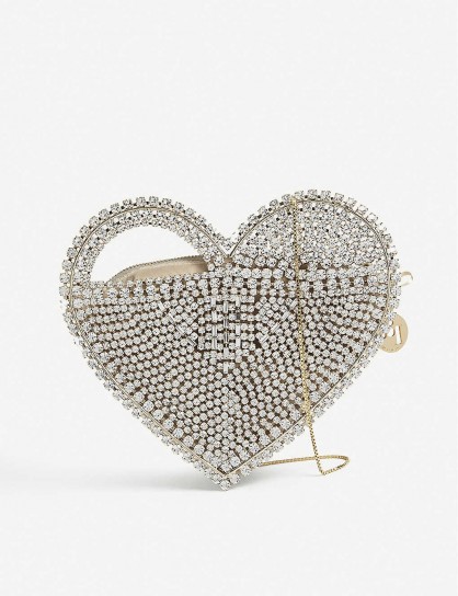 ROSANTICA Regina crystal heart shoulder bag in white stone / sparkling evening bags