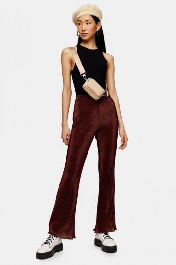TOPSHOP Rust Spot Plisse Flare Trousers / floaty flares