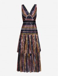 SELF-PORTRAIT Striped sequinned midi dress. MULTICOLOURED SEQUIN COVERED DRESSES