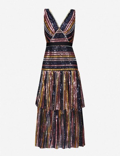 SELF-PORTRAIT Striped sequinned midi dress. MULTICOLOURED SEQUIN COVERED DRESSES - flipped