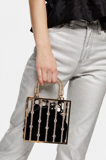 Topshop STELLA Gold Pearl Cage Bag – small embellished bags