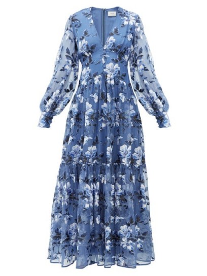 ERDEM Tabetha floral-embroidered silk-organza gown in blue