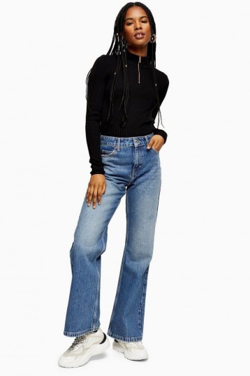 Topshop Two 90s Rigid Flare Jeans in mid stone