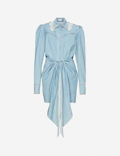 VESTIAIRE COLLECTIVE Magda Butrym spread-collar denim mini dress in blue | designer preloved fashion - flipped